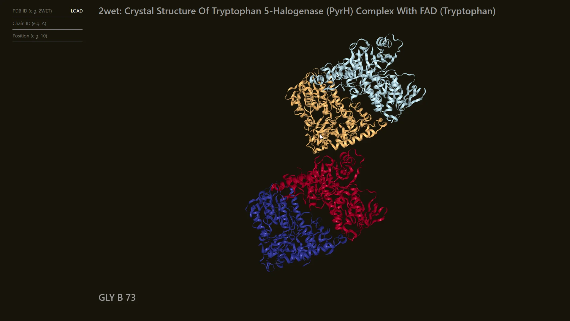 A full view of a protein crystal structure from the RCSB and UI