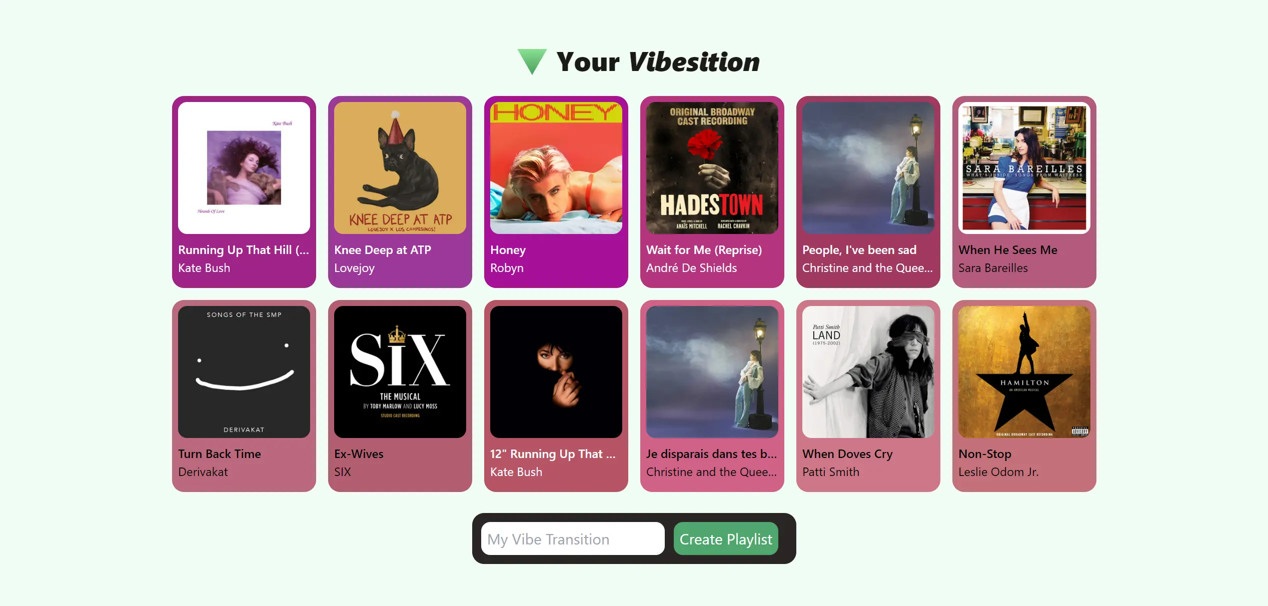 The results page of Vibesition